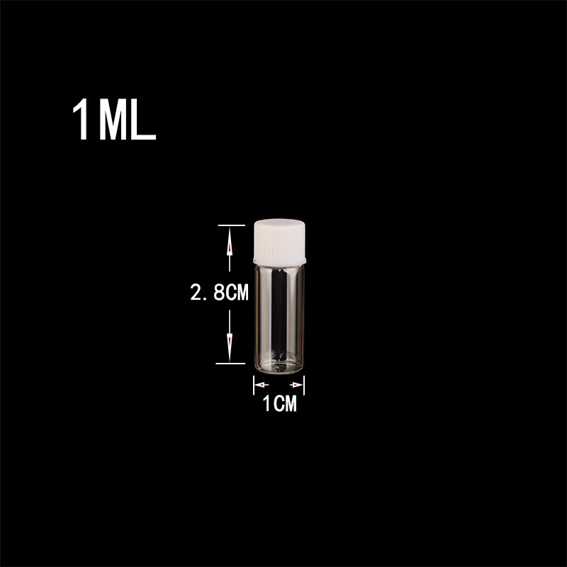 1ml miniglasflaskor flaskor vit plastlock tomma små genomskinliga glasflaskor skruvkork 10*28*6mm 100 st