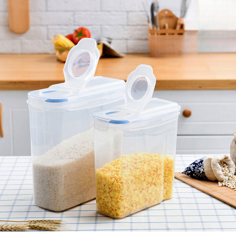 Recipientes herméticos de armazenamento de alimentos e tampas de travamento, organizadores de despensa de plástico transparente, cereais/harinha/riso, umidade e cozinha à prova de insetos