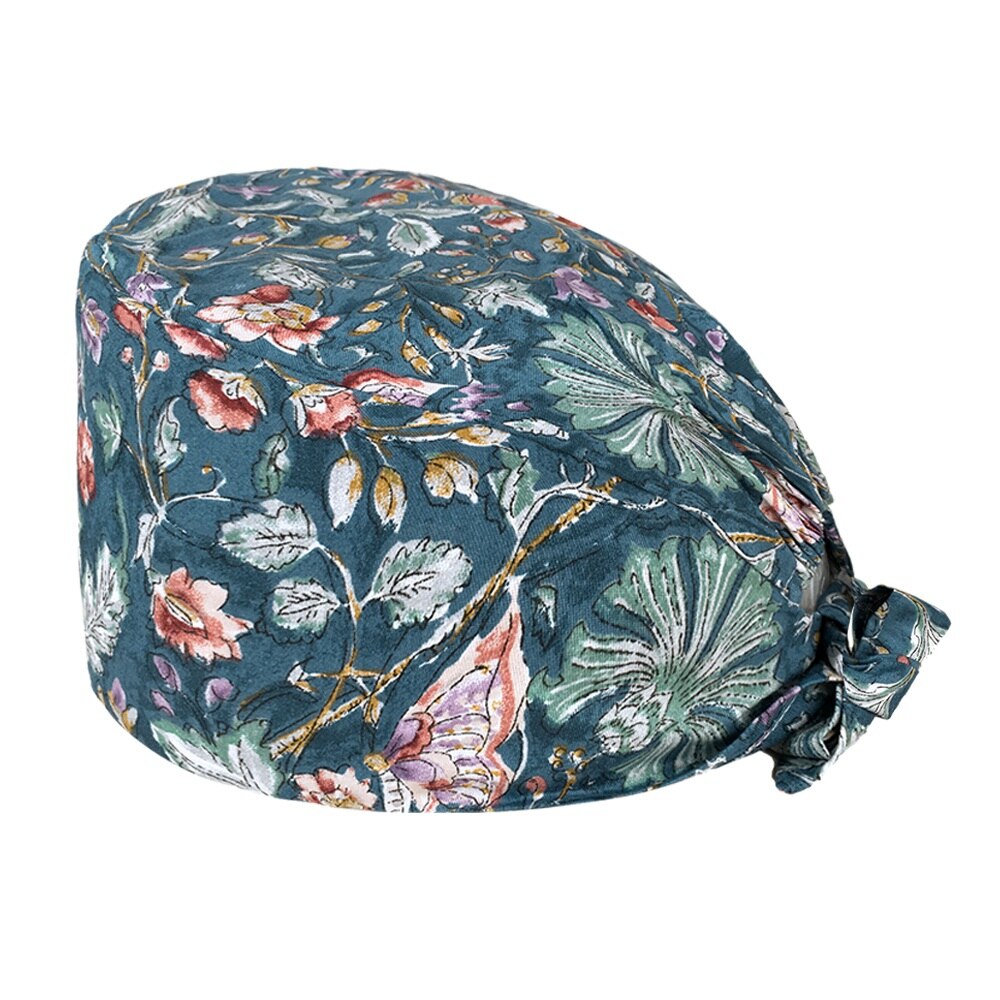 Cartoon print adjustable breathable scrubs hats pet shop cute work cap beauty salon nursing cap hospital working surgical caps: 12019