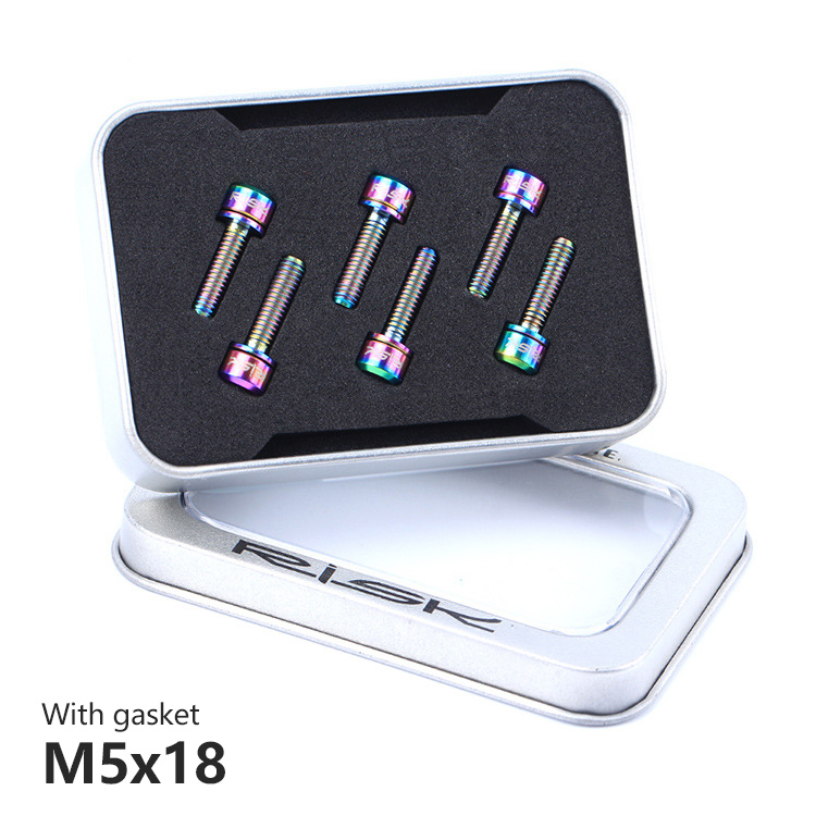 RISK-Tornillos para eje para ciclismo, accesorios de titanio/M5x20mm con arandela, para eje de dirección de bicicleta de montaña, ultraligeros, 6 uds.: M5x18 Rainbow Washer