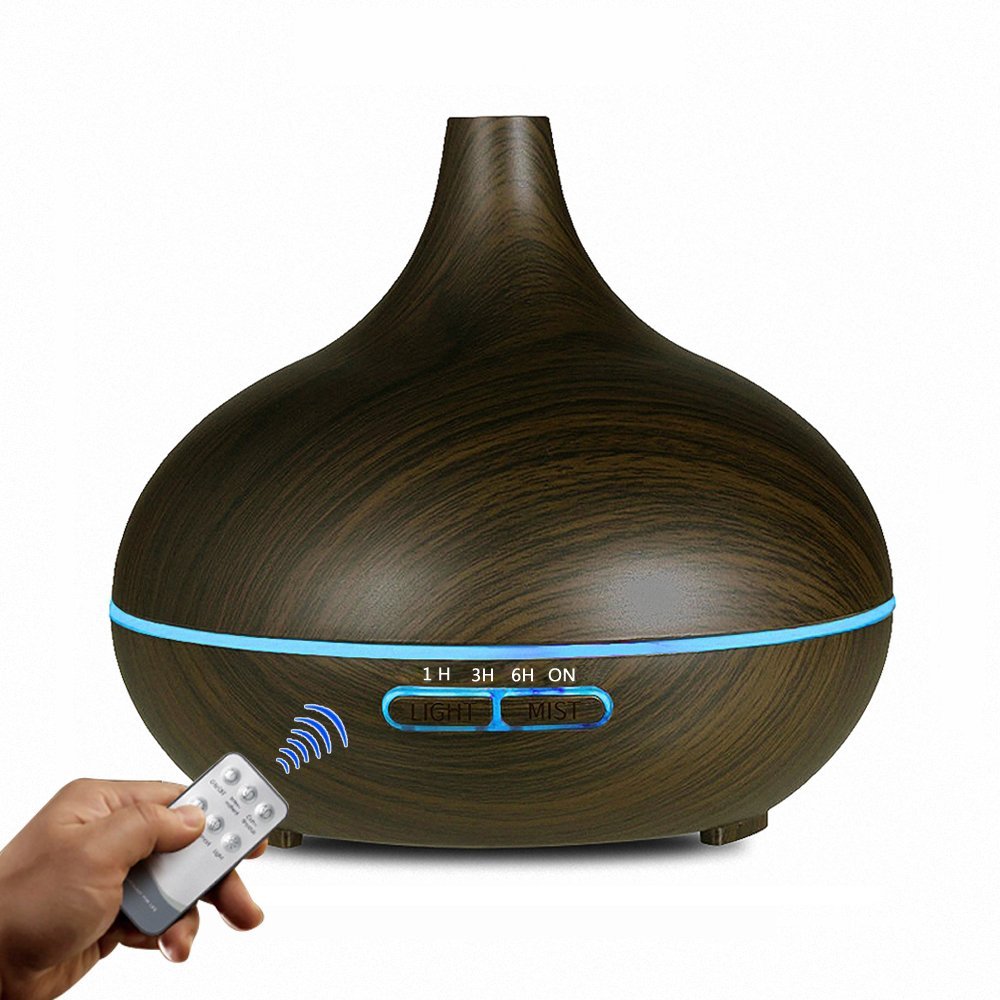 550ML Aroma Diffusor Ultraschall-luftbefeuchter Holzmaserung 7 Farbe Nacht Licht Fernbedienung Elektrische Ätherisches Öl Aromatherapie Diffusor