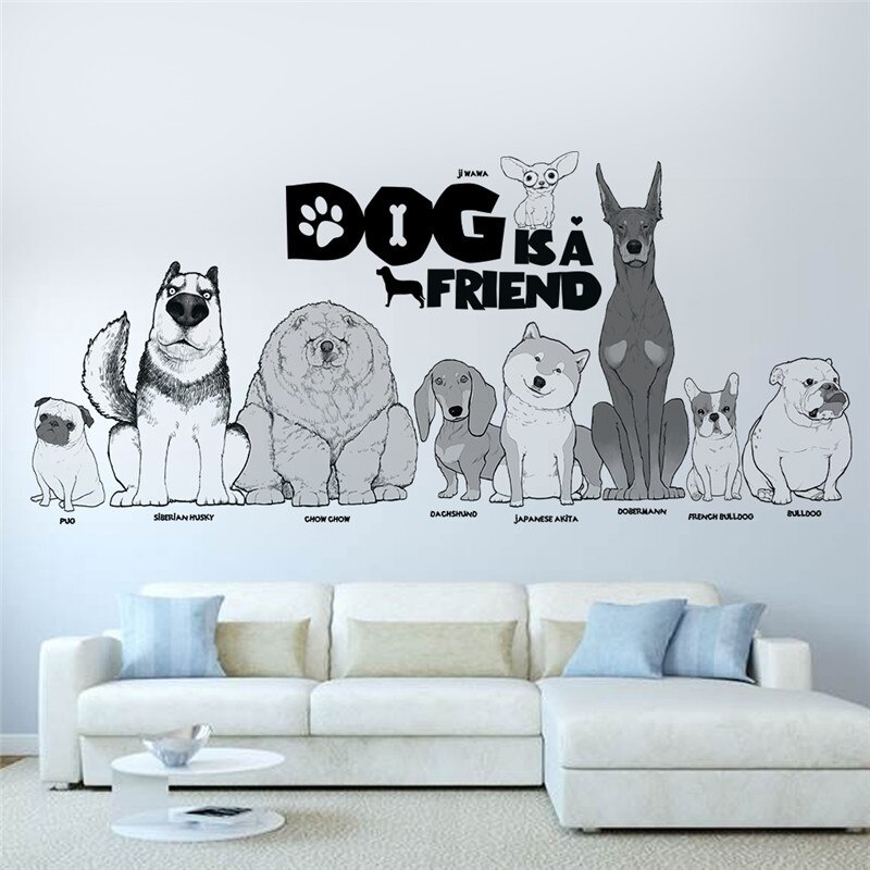 Hond is een vriend Dieren Muursticker Woonkamer Slaapkamer huisdier Thuis Muur Decor 3D Levendige Muurstickers Art Mural Poster
