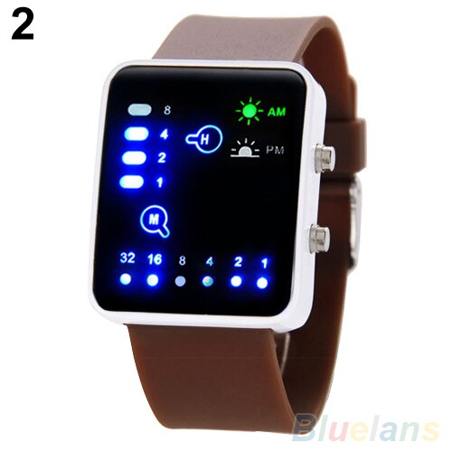 Sport LED Digitale Horloges Vrouwen Mannen Mode Unisex Binaire Systeem LED Vierkante Wijzerplaat Siliconen Band Quartz Horloge для влюбленных: Coffee