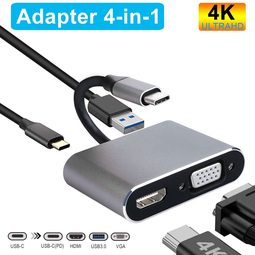 Hub 14-en-1, HDMI RJ45 VGA Triple affichage, HUB 3.0 adaptateur, Dock pour MacBook Pro, lecteur de cartes, séparateur USB type-c, HUB USB: 4 In 1