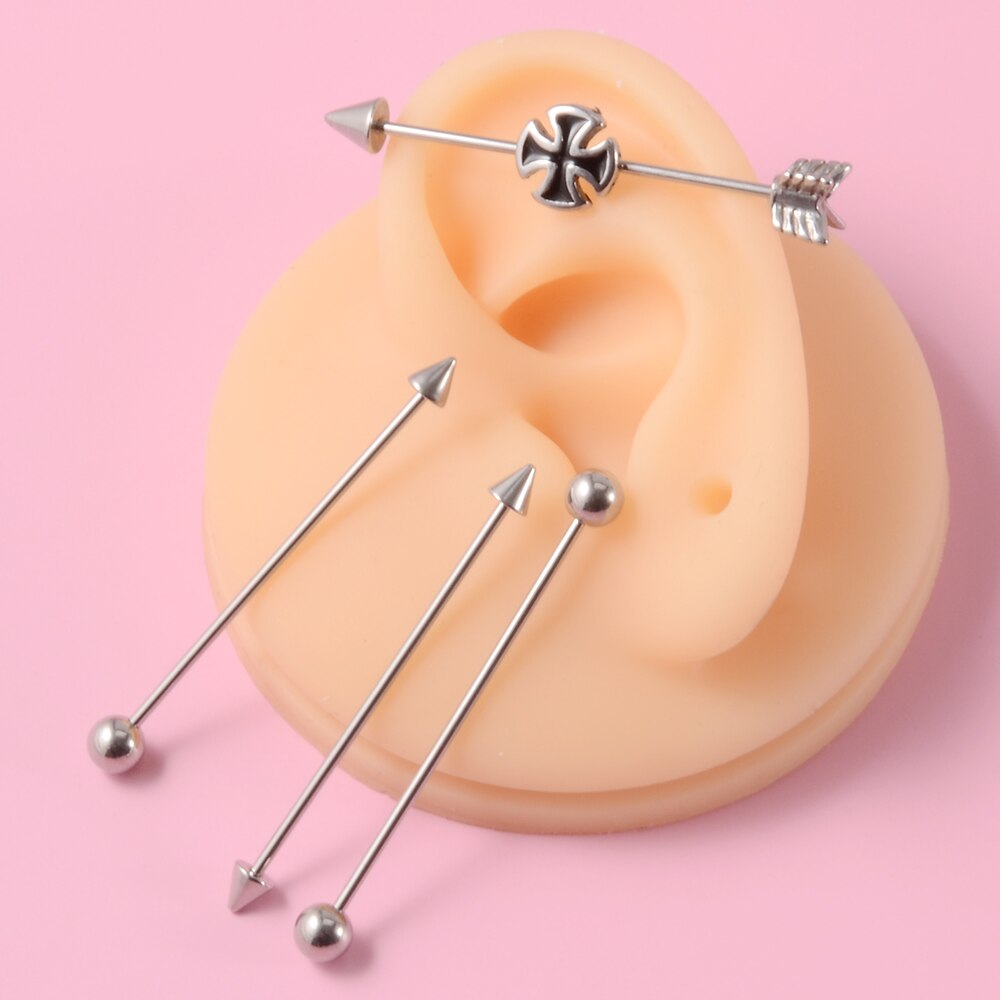 1PC Stainless Steel Man Industrial Barbell Arrow Bulk Cone Dragon Long Bridge Earring Transversal Piercing Unisex Jewelry