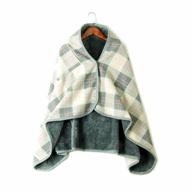 Manta polar de franela a cuadros para el hogar y la Oficina, chal cálido para perezosos, con botón, de la rodilla para piernas, toalla tejida, poncho