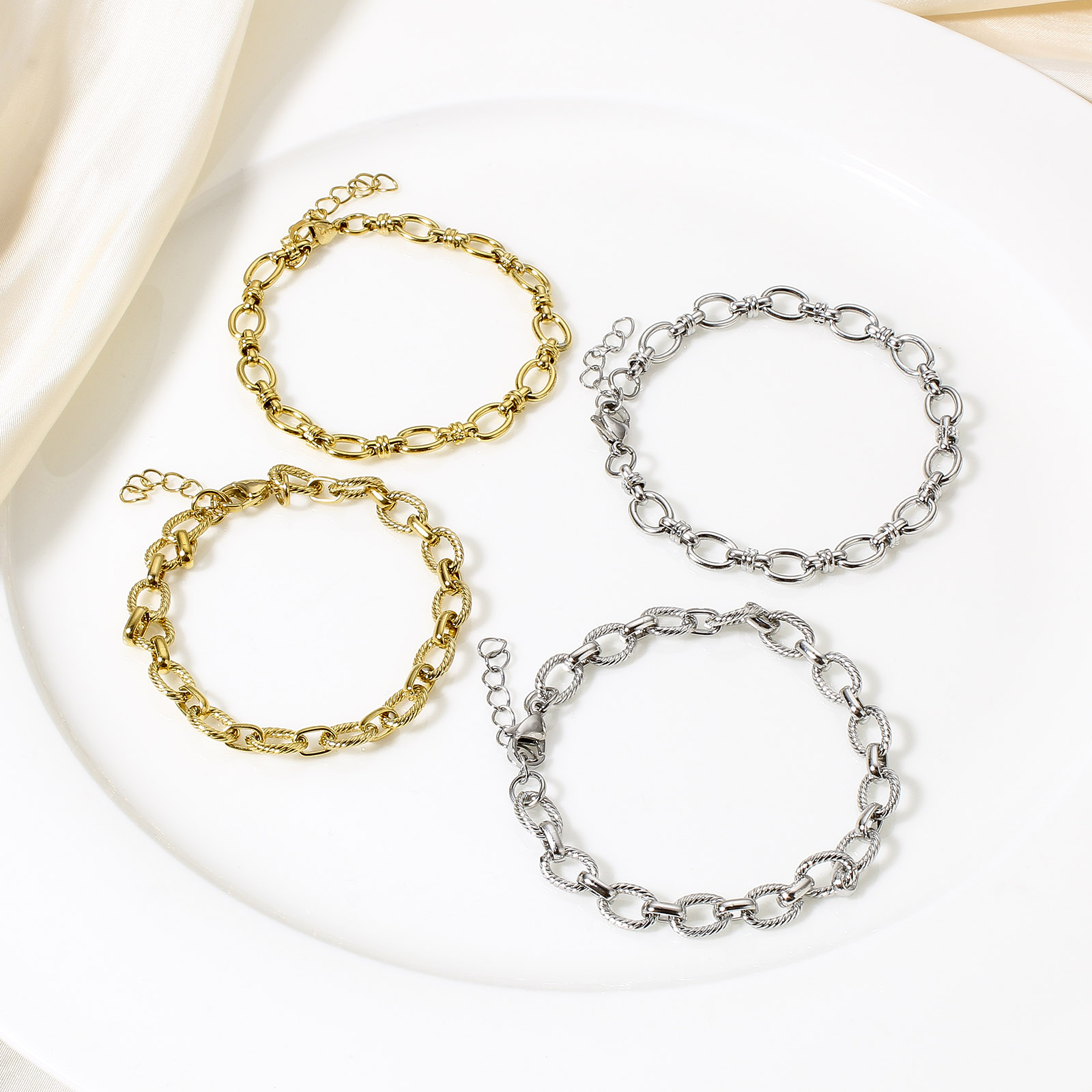 1 pulsera de cadena ovalada de acero inoxidable llamativa, pulsera de cadena de Metal Punk hecha a mano, exquisita para mujeres y hombres, de joyería de 17,5 cm