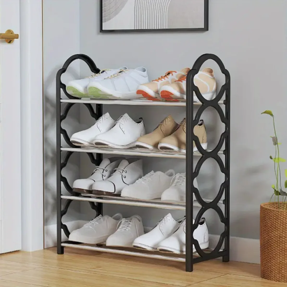 4 Tier Shoe Rack Organizer for Closet Stainless Steel, Shoe Shelf for Front Door Entrance and Entryway, Floor Shoe Rack Cabinet: Light Grey