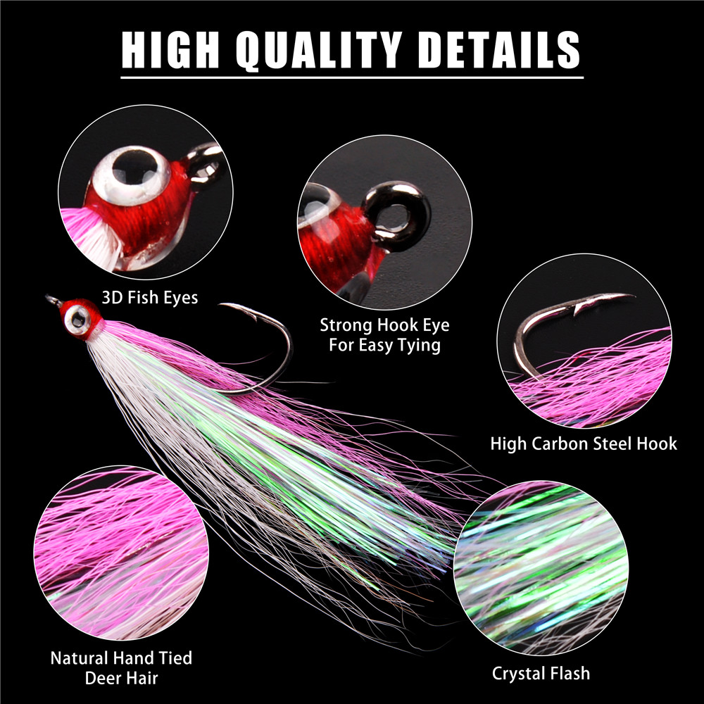 4 Uds moscas de pesca con mosca Streamer Bucktail Teasers anzuelo de pesca anzuelos para moscas trucha salmón lubina Señuelos de pesca con mosca herramientas de aparejos de pesca