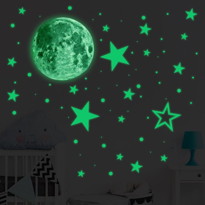 Shine In De Lichtgevende Moon Star Muurstickers Fl