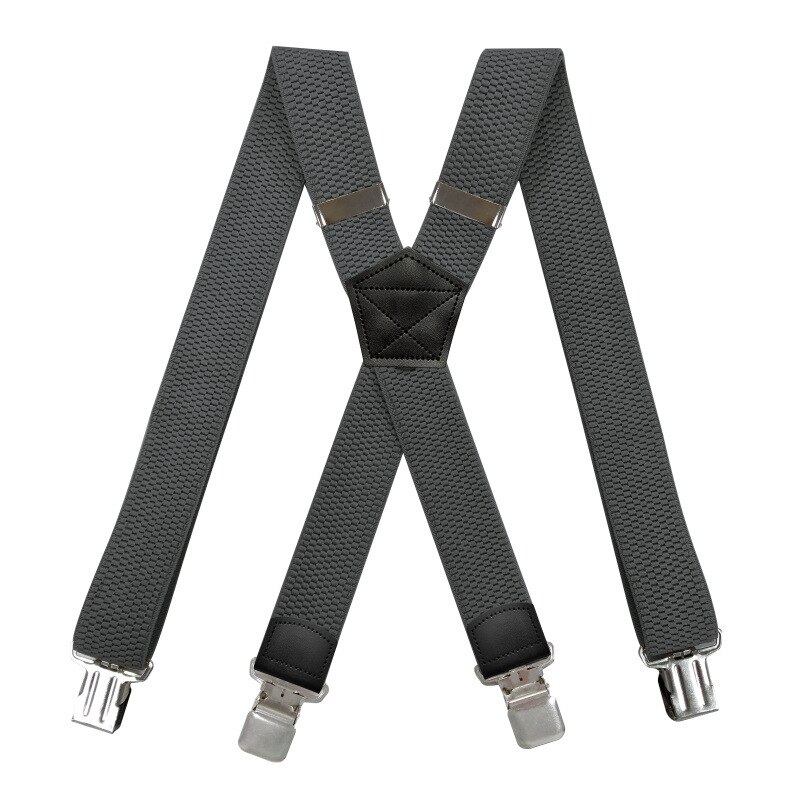 Heren Zware Grote En Lange Bretels 3.8Cm Breed X Terug Met 4 Sterke Clips Verstelbare Elastische Werk Broek bretels-Zwart Bruin: Donkergrijs