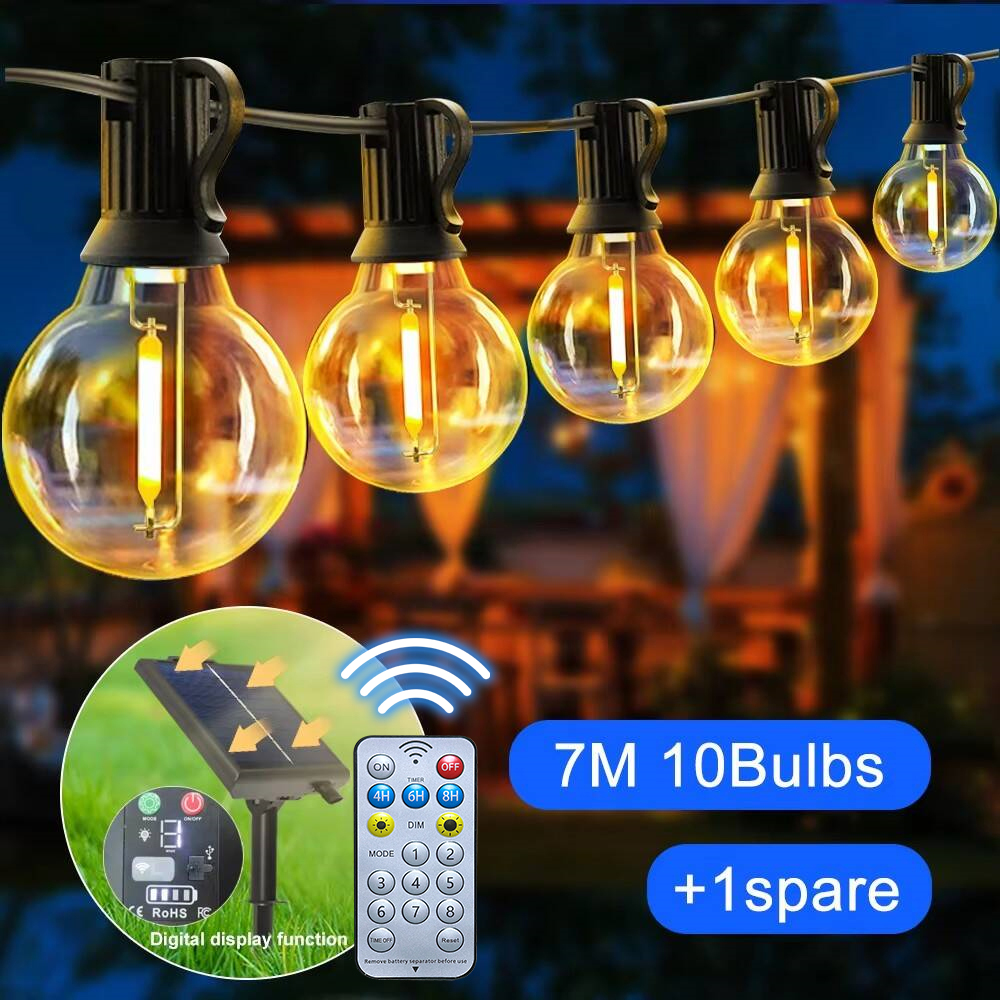LED G40 Solar String Lights with Remote Control and Weatherproof Globe Bulbs Solar Charge Garland String Lights for Garden Decor: forest green