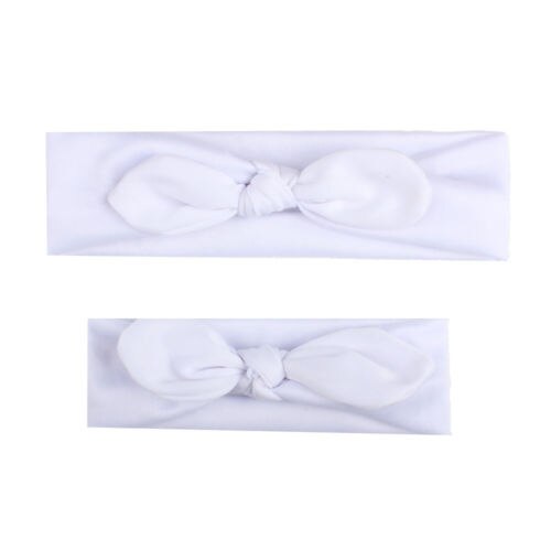 2 pièces mignon famille doux chapeaux belle impression Parent bandeau de cheveux solide bébé fille femmes maman mère bandeau noeud: WHITE