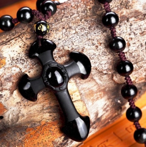 jewelry Obsidian Pendant Necklace Cross Pendant Jewelry for Men Womens Pendants: with brown chain