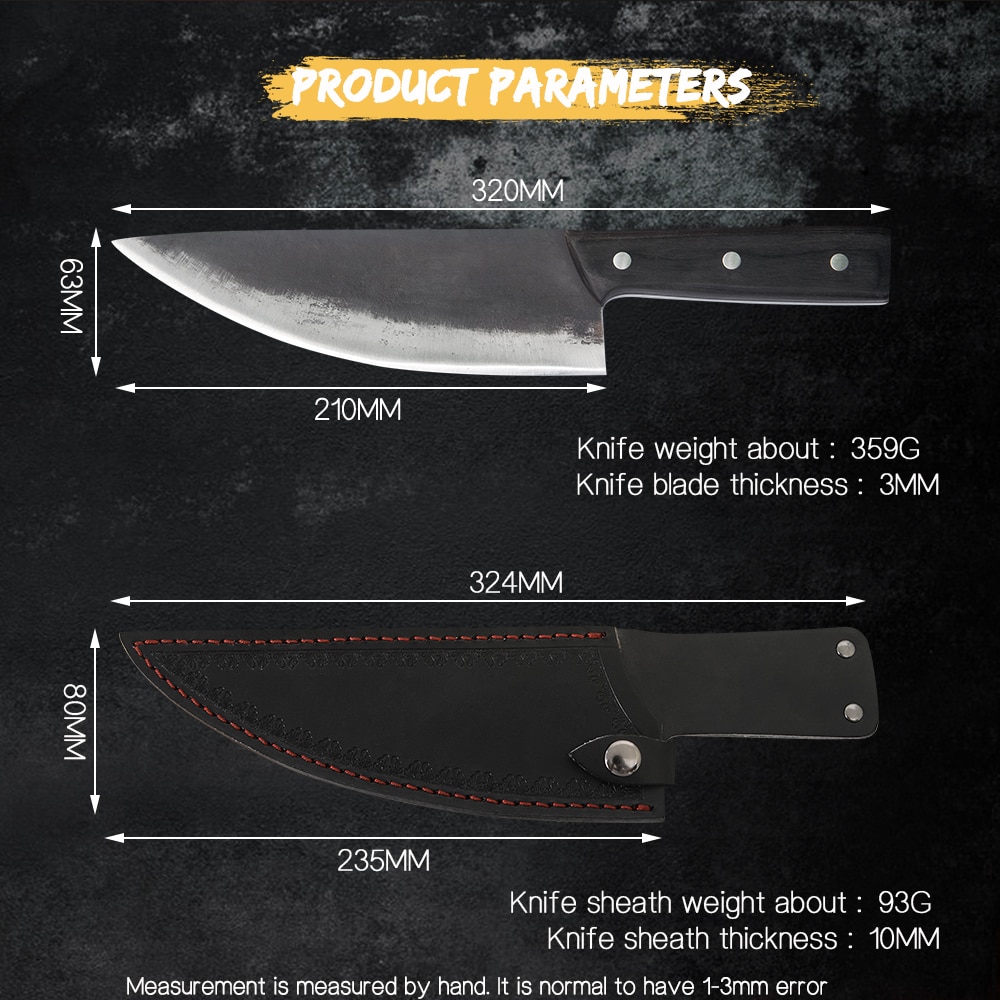 Xyj 8 '' køkken kokke knive håndlavede smedet fuld tang højkulstof beklædt stål slagter kløver kød santoku kniv skedebetræk