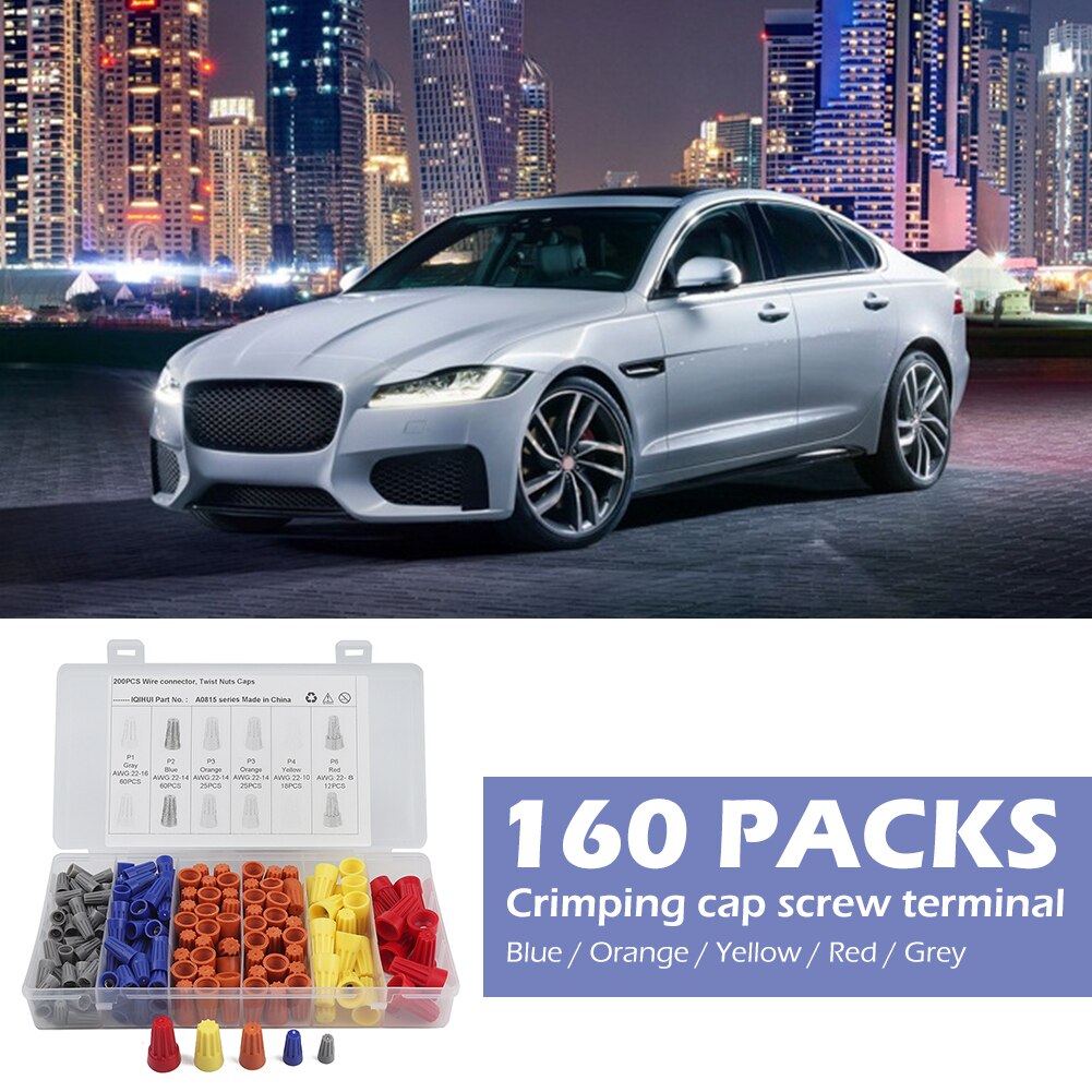 200PCS Assorted Screw-On Wire Connectors Terminals Electrical Wire Nuts Spring Insert Twist Caps for AWG22-8 AWG22-16