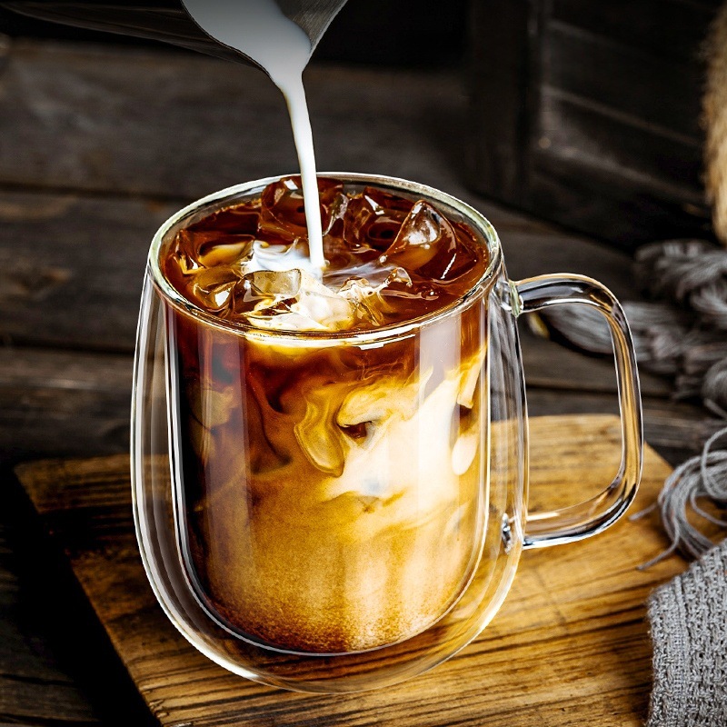 1 st Dubbelwandige Glazen Koffiekop met Handvat Geïsoleerde Glazen Espressokopjes Voor Koud/Warm Drank Americano/Lattes/Thee/Sap/Melk