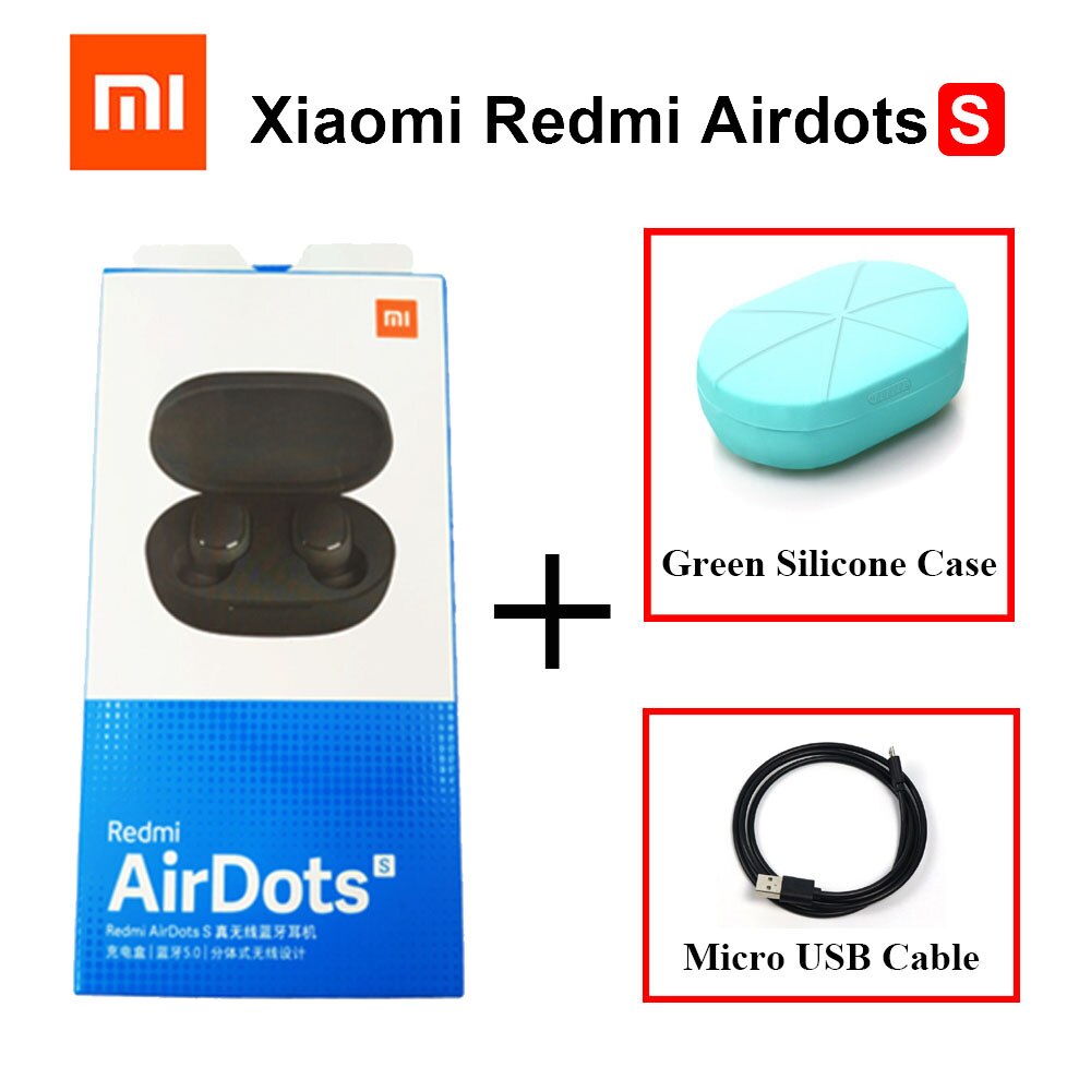 Original Xiaomi Redmi Airdots S TWS Bluetooth 5.0 Earphone Stereo Bass With Mic Handsfree Earbuds Noise reduction TWSEJ05LS: Add USB Green Case