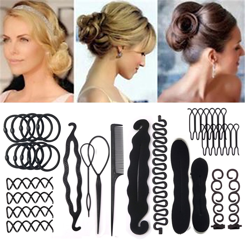 Multistil gör-det-själv-hårstylingsverktyg för kvinnor håraccessoarer bullemaker hårnålar slipsar twist modellering frisyr flätningsverktyg