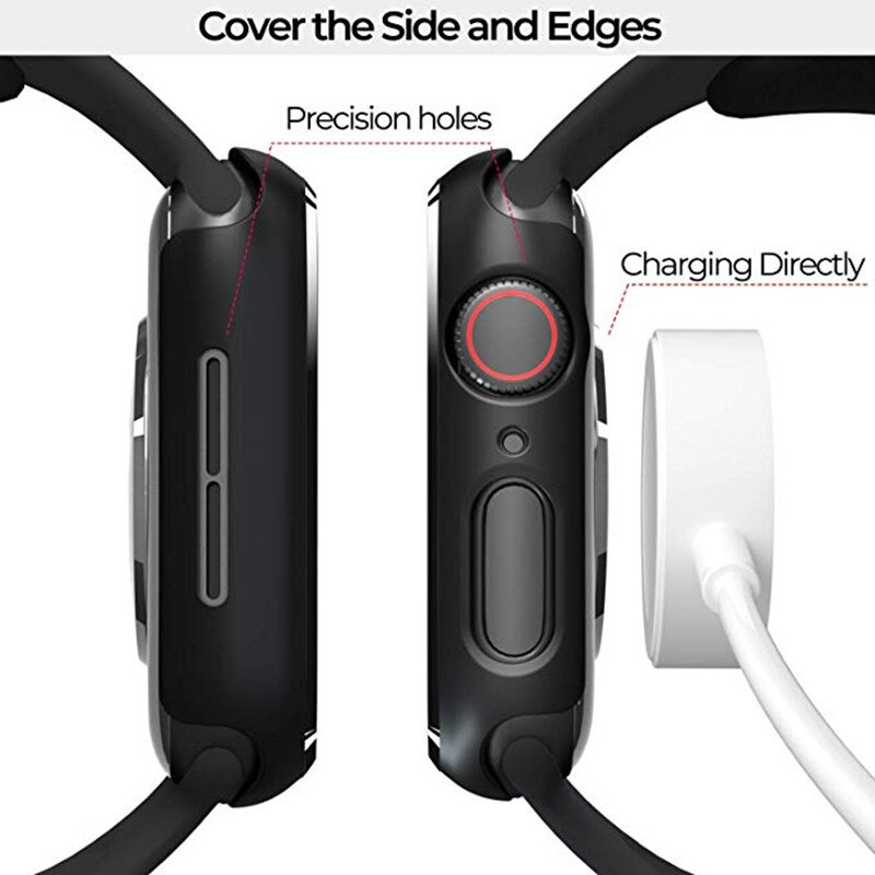 Hardt etui til apple watch series 5/4 40mm 44mm med skjermbeskytter herdet glass beskyttelsesdeksel for iwatch