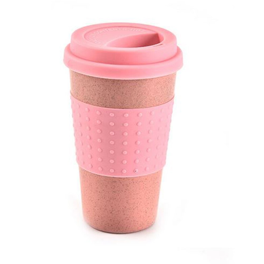 Portable Practical Reusable PP Biodegradable Wheat Straw Coffee Cups Eco Friendly Non-slip Solid Travel Car Mugs Useful Outdoor: Pink