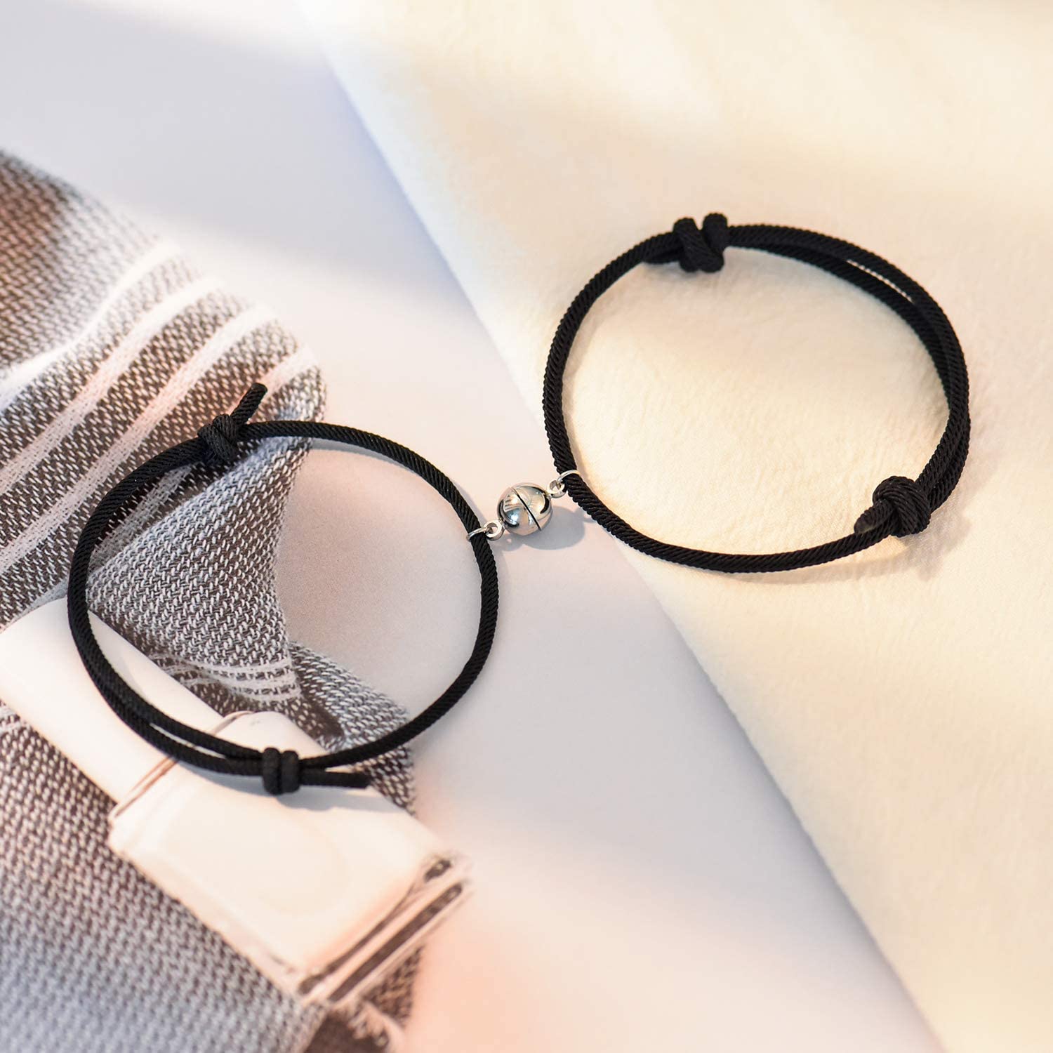 Ímã quente pulseira casal artesanal ajustável corda correspondência braslet infinito amor braclet sorte preto branco presente brazalete