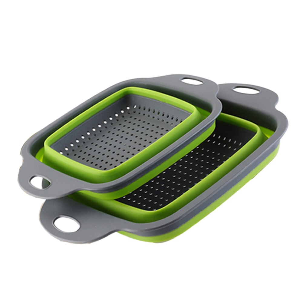 2 pçs dobrável cozinha coador cesta dobrável colander define forma quadrada frutas vegetais lavagem escorredor cozinha cestas: Green