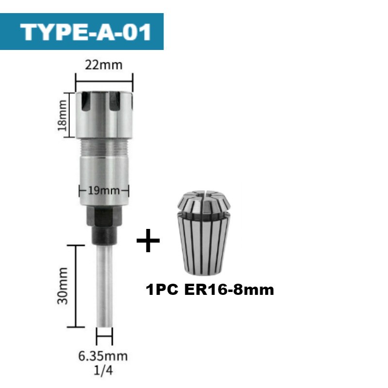 ER16 ER20 Router Collet Extension Rod Chucks Holder Adapter with Spring Collet Set Engraving Machine Extension Milling Cutter: TYPE-A 01