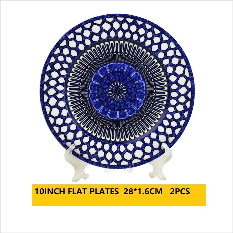 Talerze obiadowe sztućce talerze obiadowe wysokiej jakości zestaw talerzy niebieskie ładne ceramiczne naczynia świąteczne: 2 sztuki płaskie 10 cale