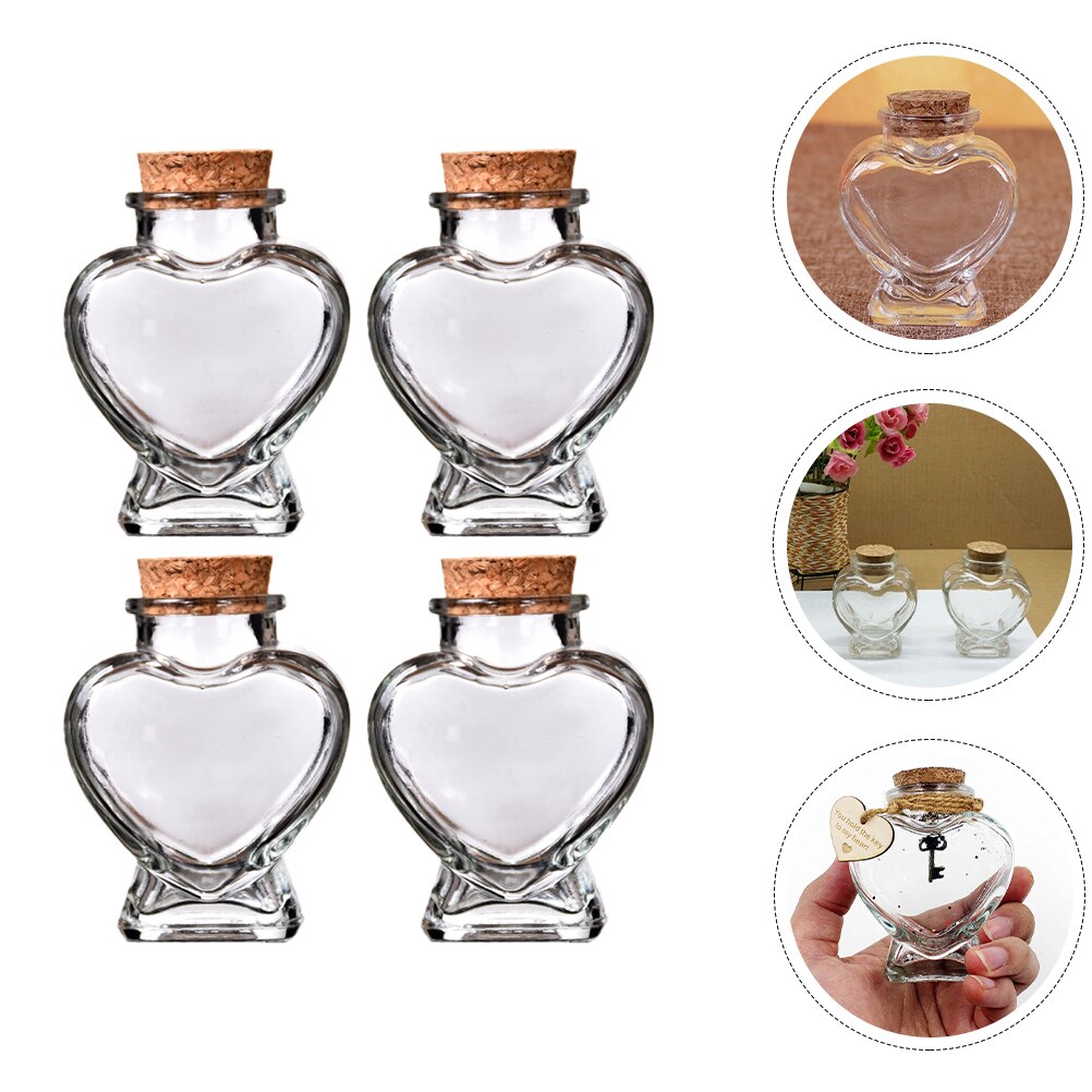 4 Stuks Transparante Wishing Flessen Hartvormige Parfum Flessen Glas Drift Flessen Potten Diy Ambachten Flesjes
