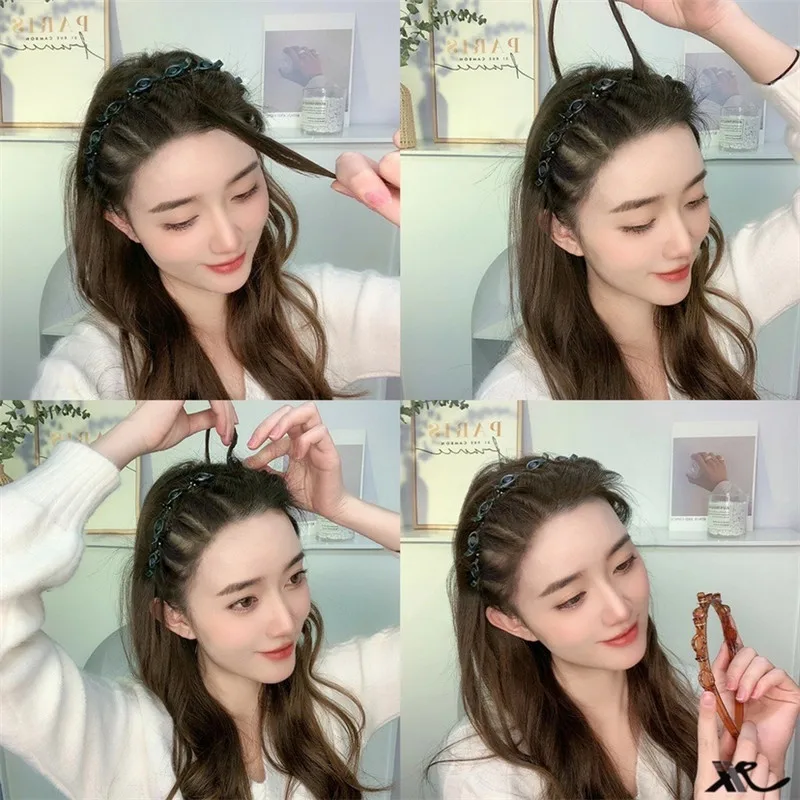 Double Bangs Hairstyle Hoop pour femmes, Twist Tresse Front Hairclips, Médiateur pin, Hoop, Sauna Band, Sauna Wear,