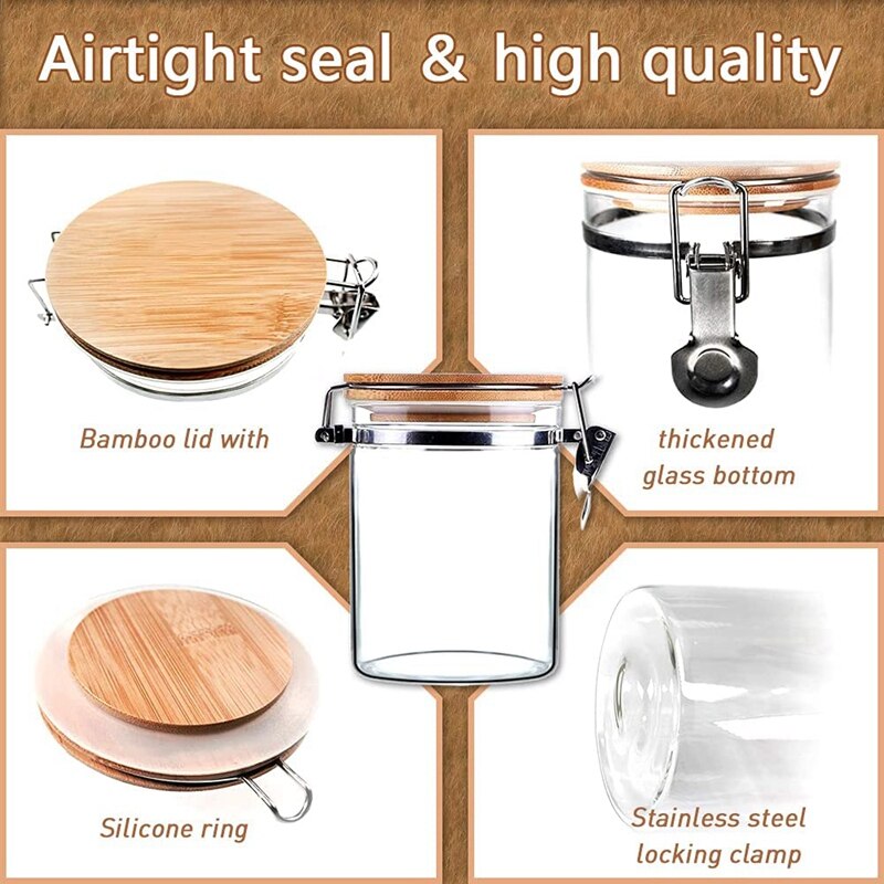 Glass Clip Top Jars, Transparent Sealed Jar Locking Clamp Lid, Airtight Glass Food Storage Containers with Bamboo Lid