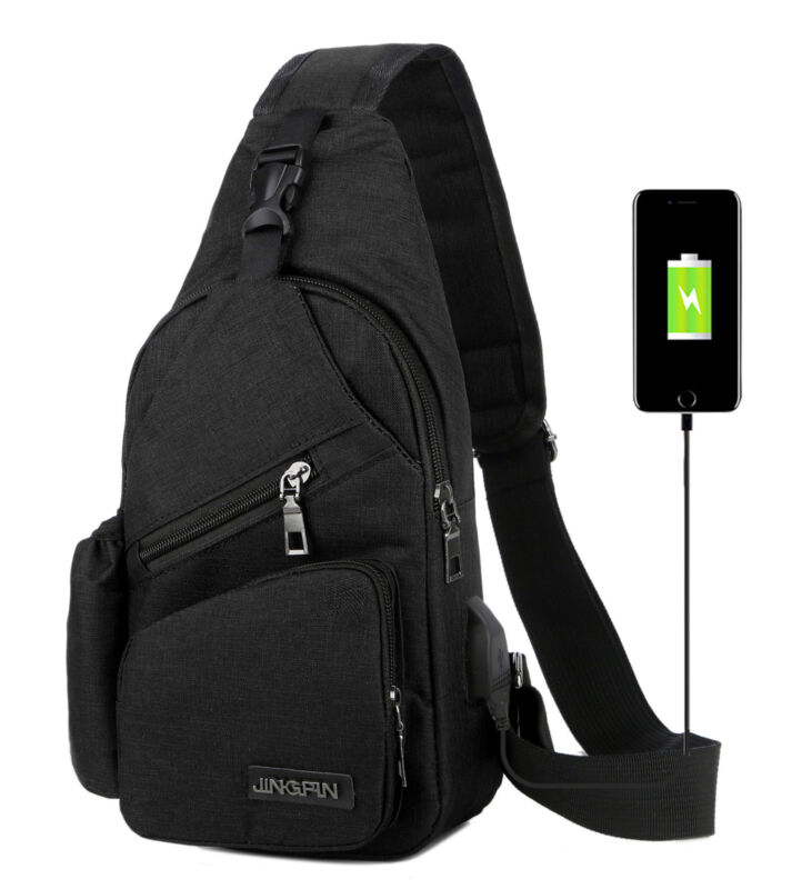 Newest Men Canvas Sling Bag Chest Crossbody Messenger Shoulder Travel Sports USB Charging Waist Packs