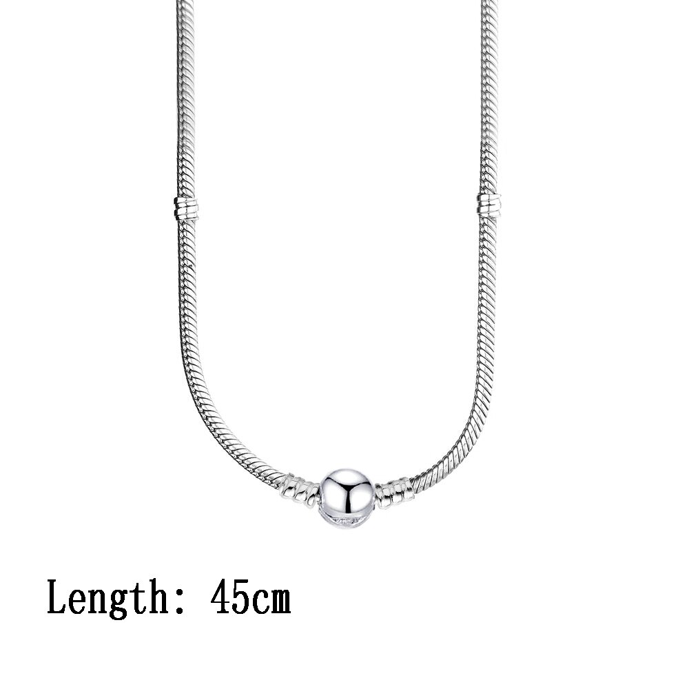 Seialoy 45cm Snake Chain Necklace Fit Original Beaded Charms Pendant Necklace Diy Handmade Women Men Jewelry Boy Girls: Imitation Rhodium Plated