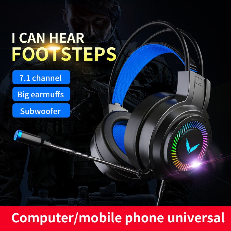 G60 Gaming Headsets Gamer Headphones Surround Sound Stereo Wired Earphones USB Microphone Colourful Light PC Laptop Game Headset