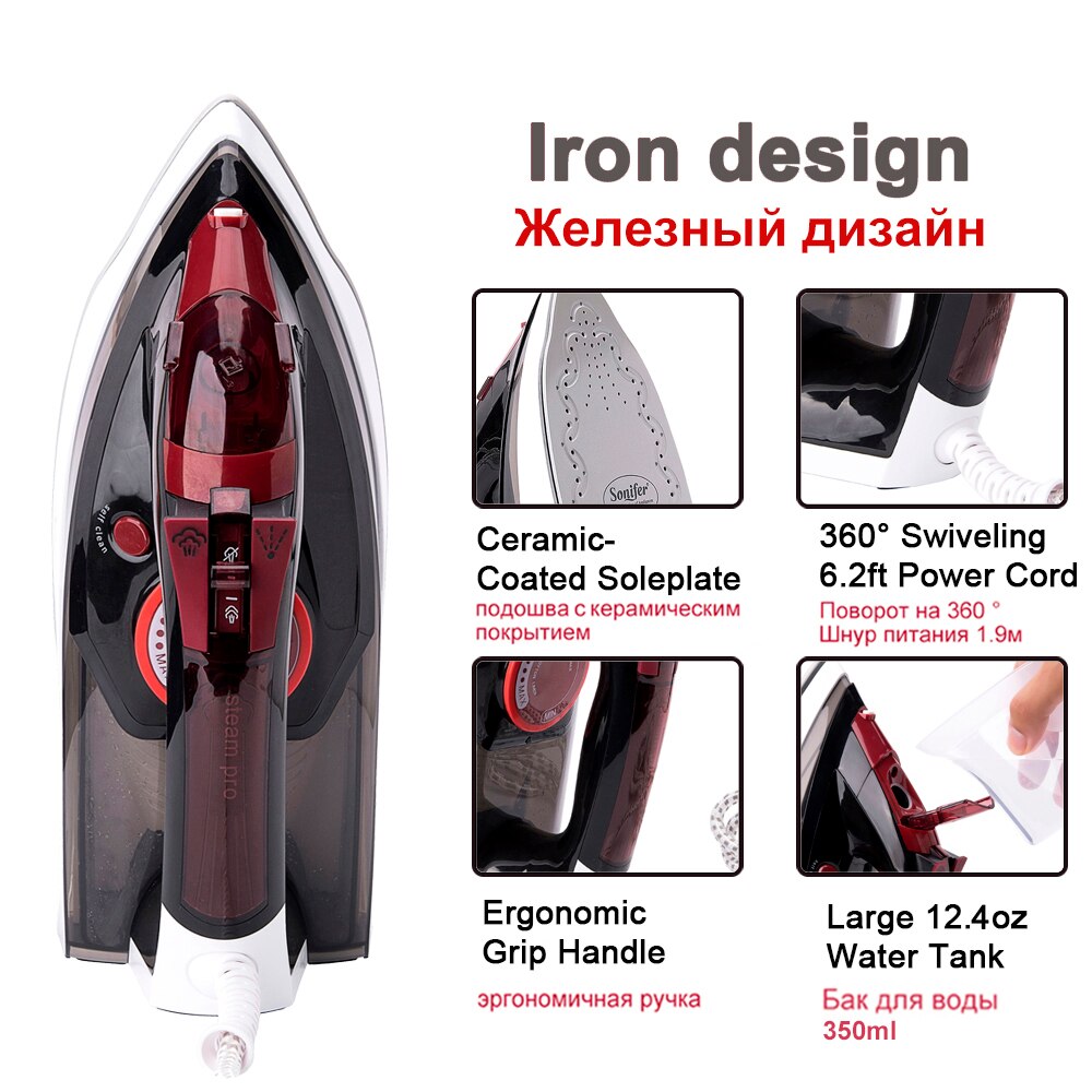 2200W Electric Iron Steam Flatiron For Clothes Multifunction Ceramic Soleplate Laundry Appliances Sonifer