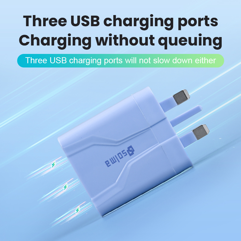 UK Standard 3-poorts USB-reislader Macaron Color Mobiele stekker Universele oplader in muurstijl