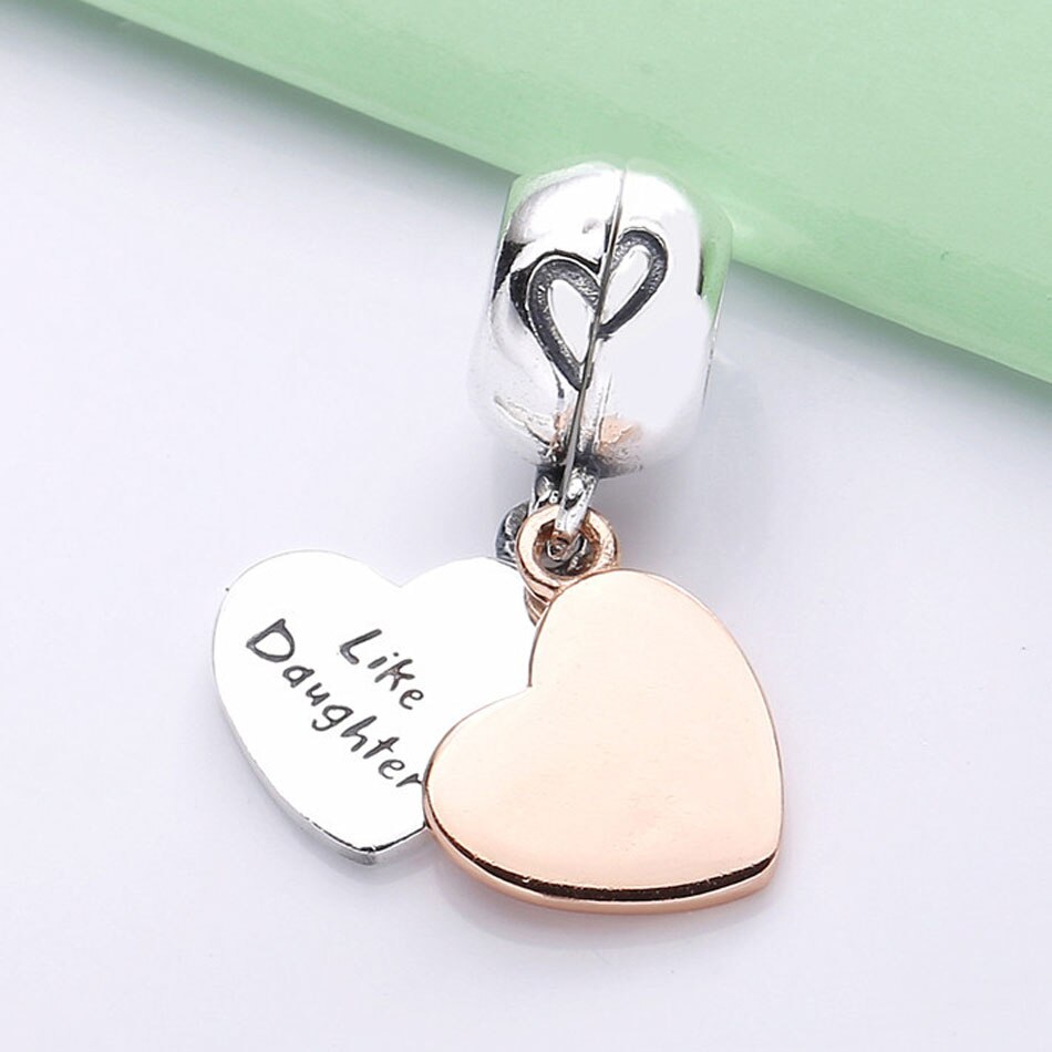 Original Rose Mother And Daughter Love Heart Pendant Beads Fit 925 Sterling Silver Charm Bracelet Bangle Diy Jewelry