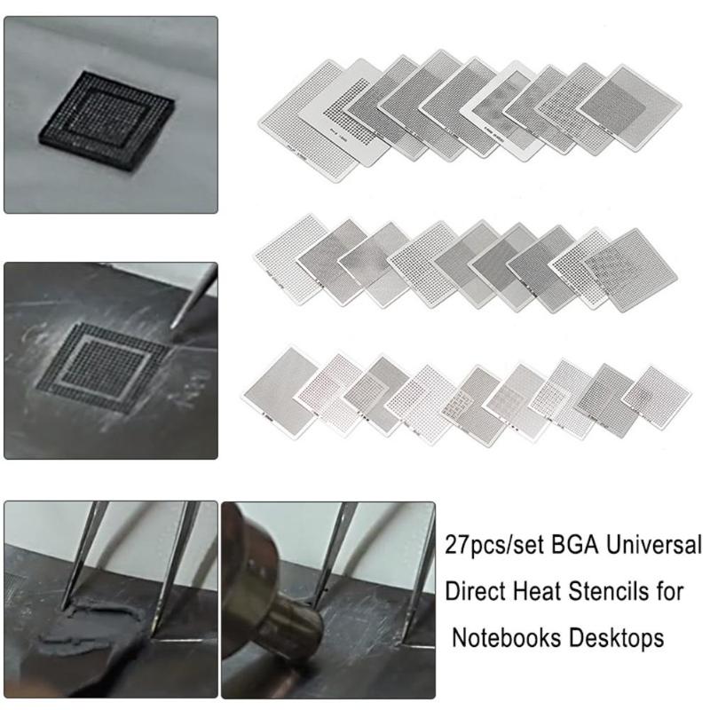Universele 27 Stks/set Bga Directe Warmte Stencils 0.25-1Mm Voor Notebooks Xbox Desktops Direct Verwarmd Bga Reballing Stencils kit