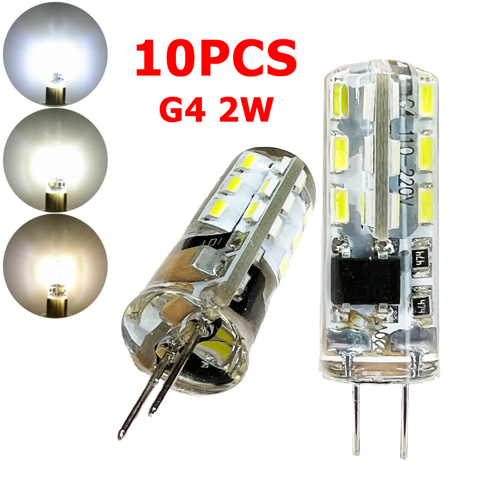 Mini ampoules LED G4 pour lustre domestique, lampe en silicone, lumière froide, melon al, blanc , 3014SMD, 12V, 220V, 2W, 10 pièces