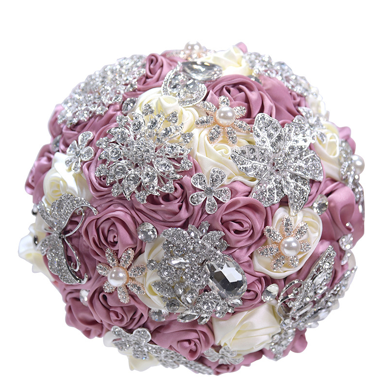 Bouquet de bijoux de mariage en or Rose, Rose, bordeaux, bijoux de mariage, cristal scintillant, bouquet de luxe par souvenir, D59: Nude Pink and Ivory