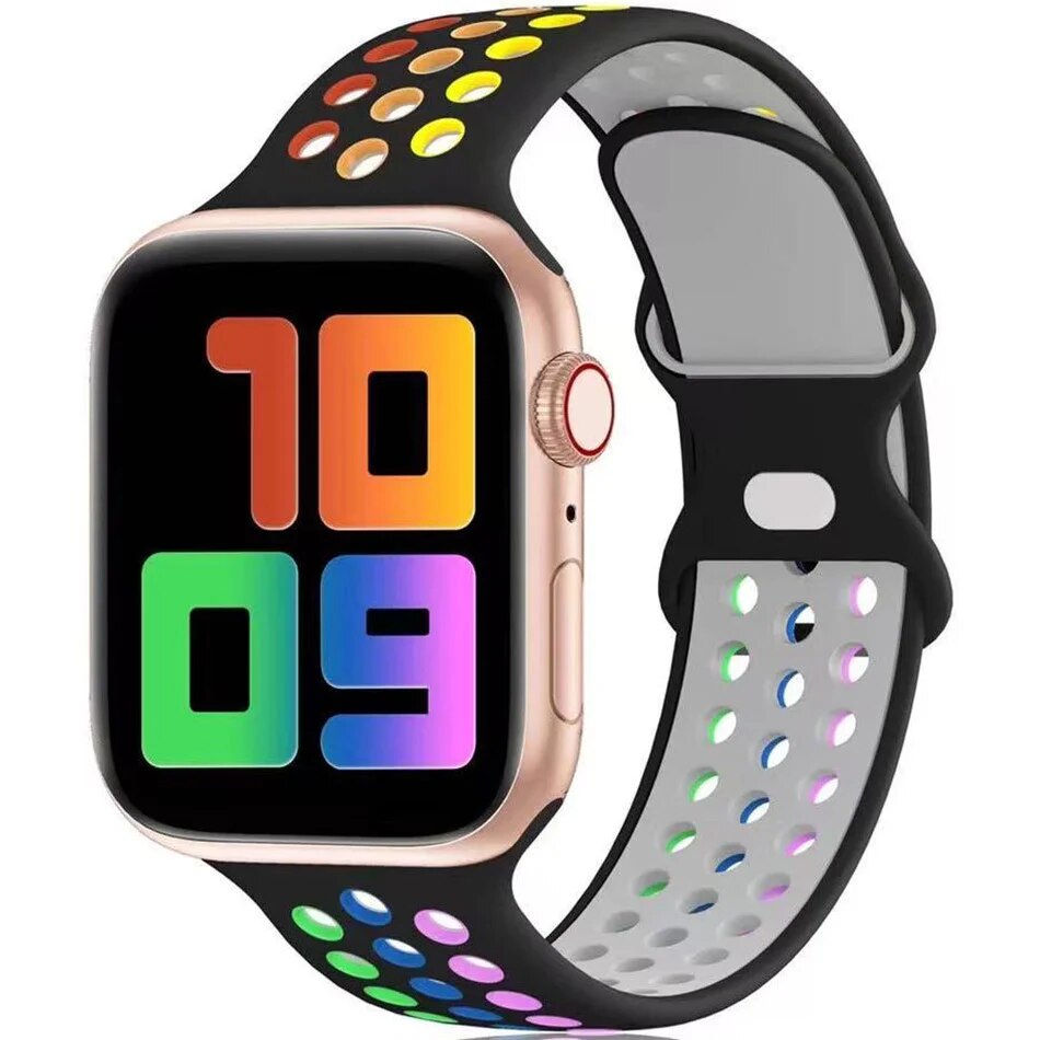 Bracelet de montre en silicone de sport de poignet de remplacement double pour la série Apple IWatch