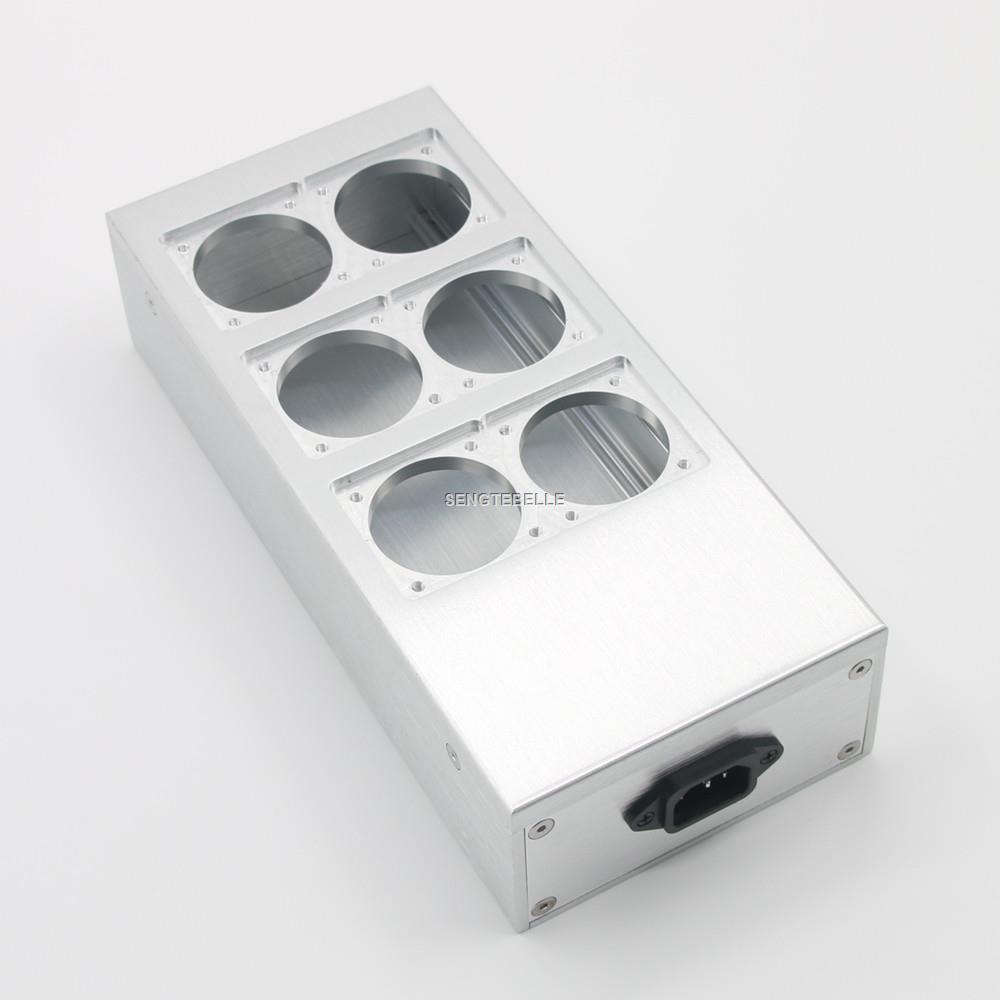 Full aluminum HIFI EU power case 4 / 6 outlet European standard power socket chassis: 6 outlet