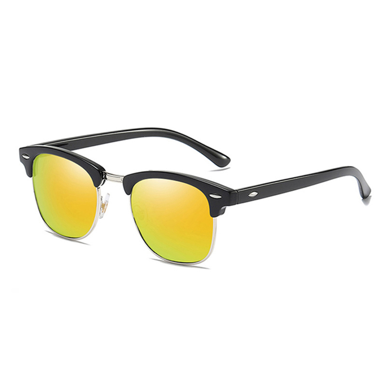 Gafas de sol polarizadas clásicas de medio marco para hombres y mujeres, gafas de sol cuadradas Retro con remaches, gafas de sol antideslumbrantes para conducir Vintage para hombre UV400: Rosa