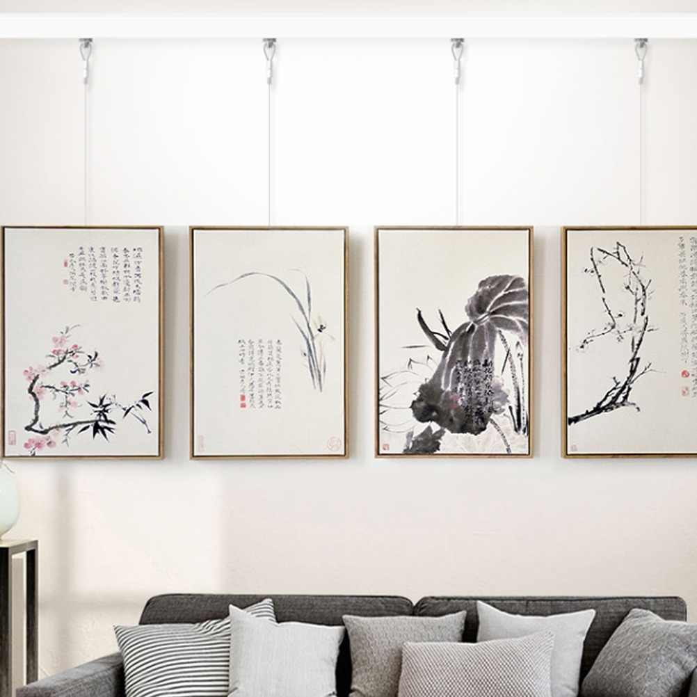 10 Sets Picture Rail Hook Hanging Kit Wall White Frames Hooks for System Pictures Steel Wire