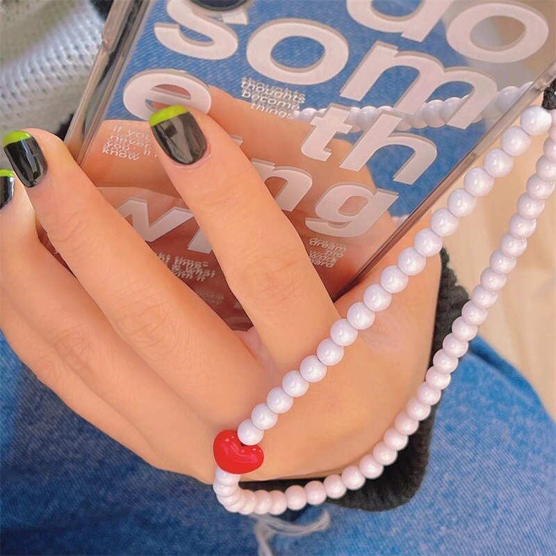Anti-Verloren Chinese Rode Acryl Hart Liefde Telefoon Charme Mobiele Keten Meisje Telefoon Charme Telefoon Shell Opknoping Touw Lanyard sieraden