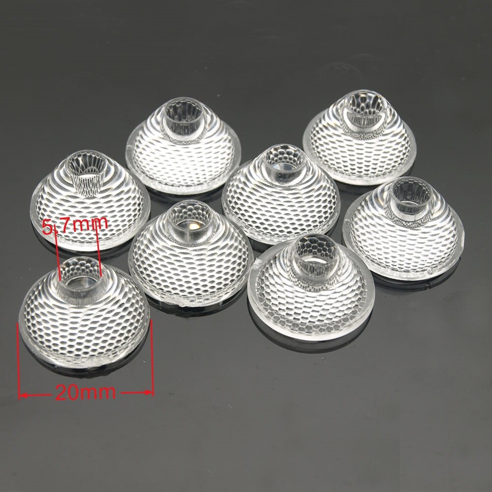 Colimador Reflector de lente LED PMMA óptico de 20mm, 5/8/10/25/30/60/90/120 grados, para bombilla de lámpara LED de 1W, 3W, 5W, E27, MR16, GU10