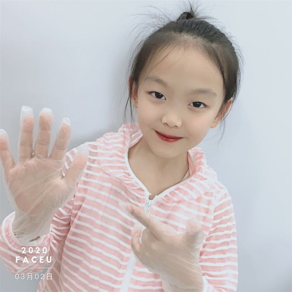 100 PCS Disposable Children Nitrile Gloves Food Grade Kids PVC Rubber Latex Gloves Boy Girl Housework Small Size: White S Size