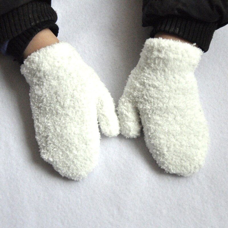 Gants polaires corail, doux et chauds, pour garçon et fille,mitaines d'hiver épaisses, doigt complet, pour bébé, nouveaux, tendance,: WHITE