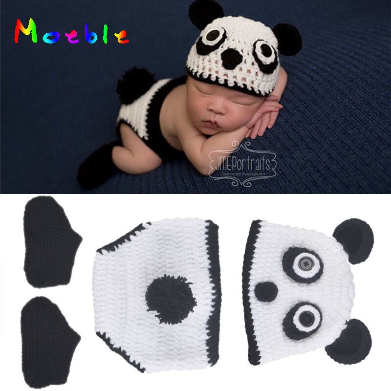 Lovely Panda Baby Boy Hat Pants Shoes Set Knitted Baby Photography Props Animal Baby Outfits MZS-16010